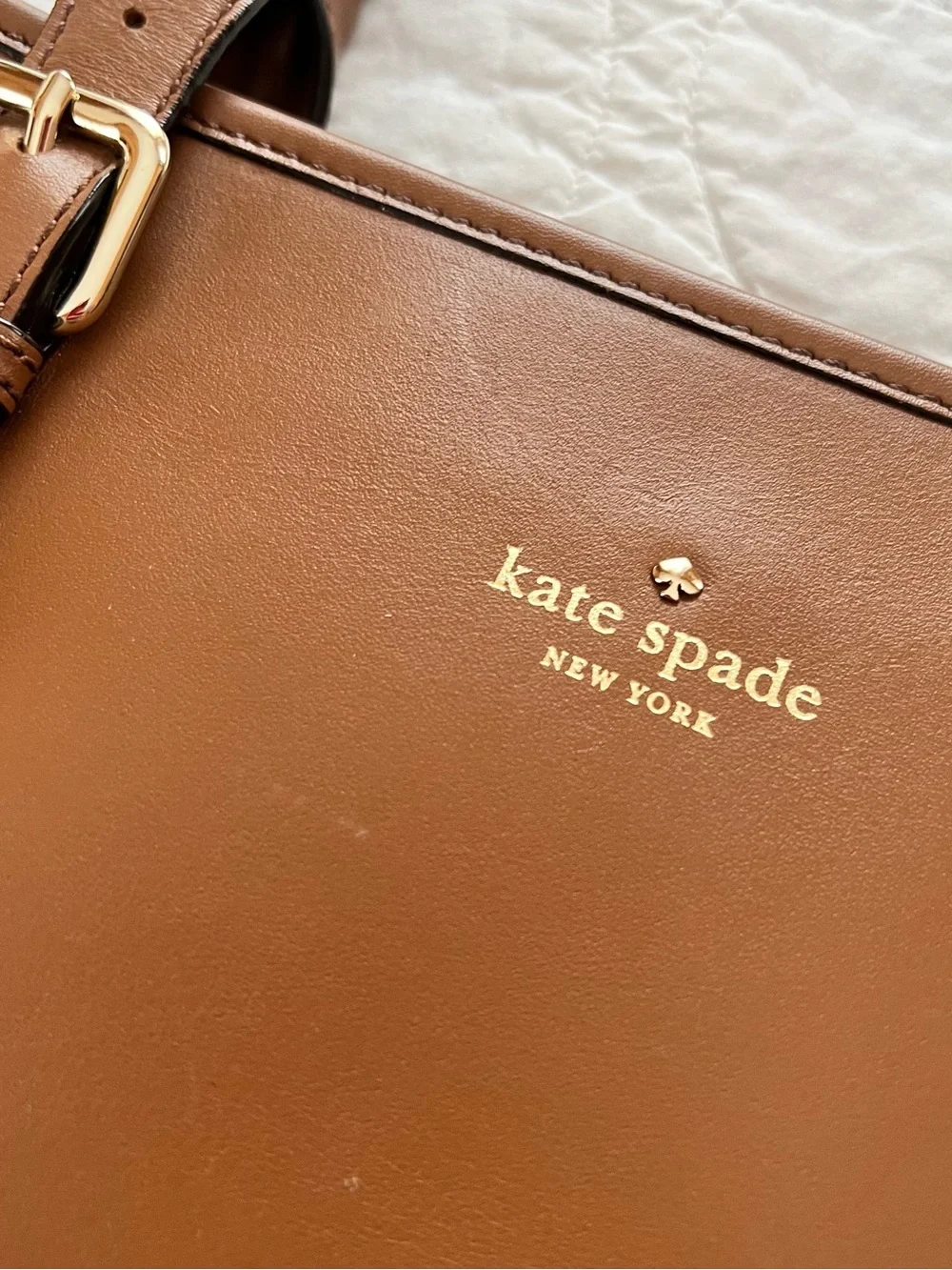 kate spade New York Jackson Vanston Leather Tote in Brown w/Gold Buckles Luxury